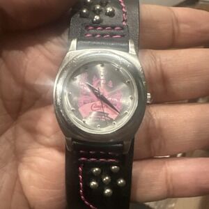 Working VTG Candies Womens Black/pink Band Analog Watch 29mm Fit 7in New Battery